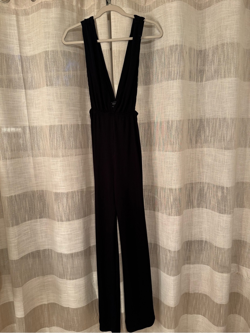 Urban Outfitters Black Ribbed Deep V Jumpsuit